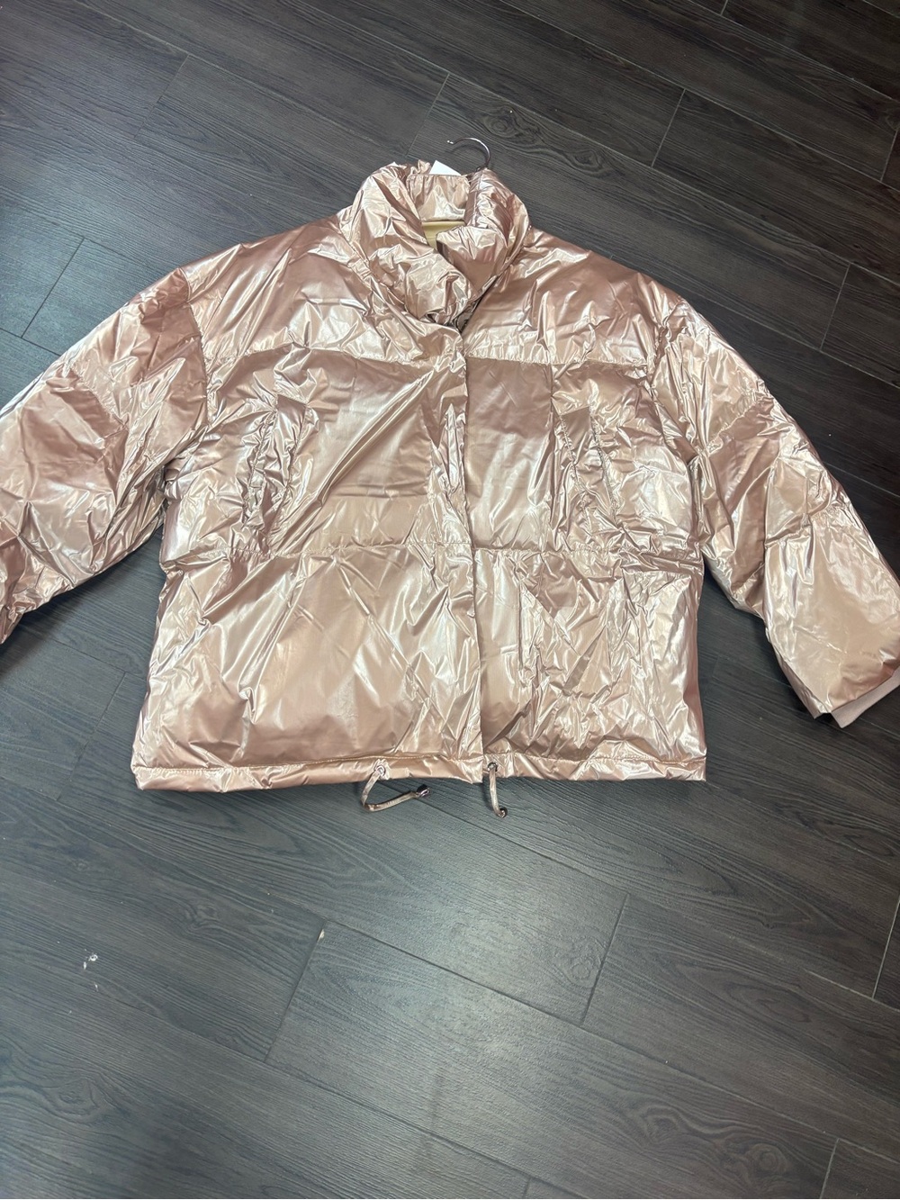 Shiny Rose Gold Puffer Jacket - Women's Coat